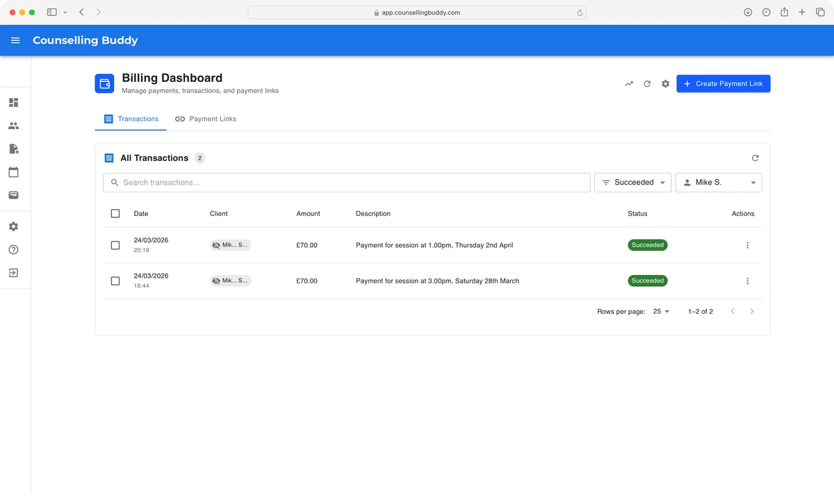 Counselling Buddy Billing and Payments Dashboard