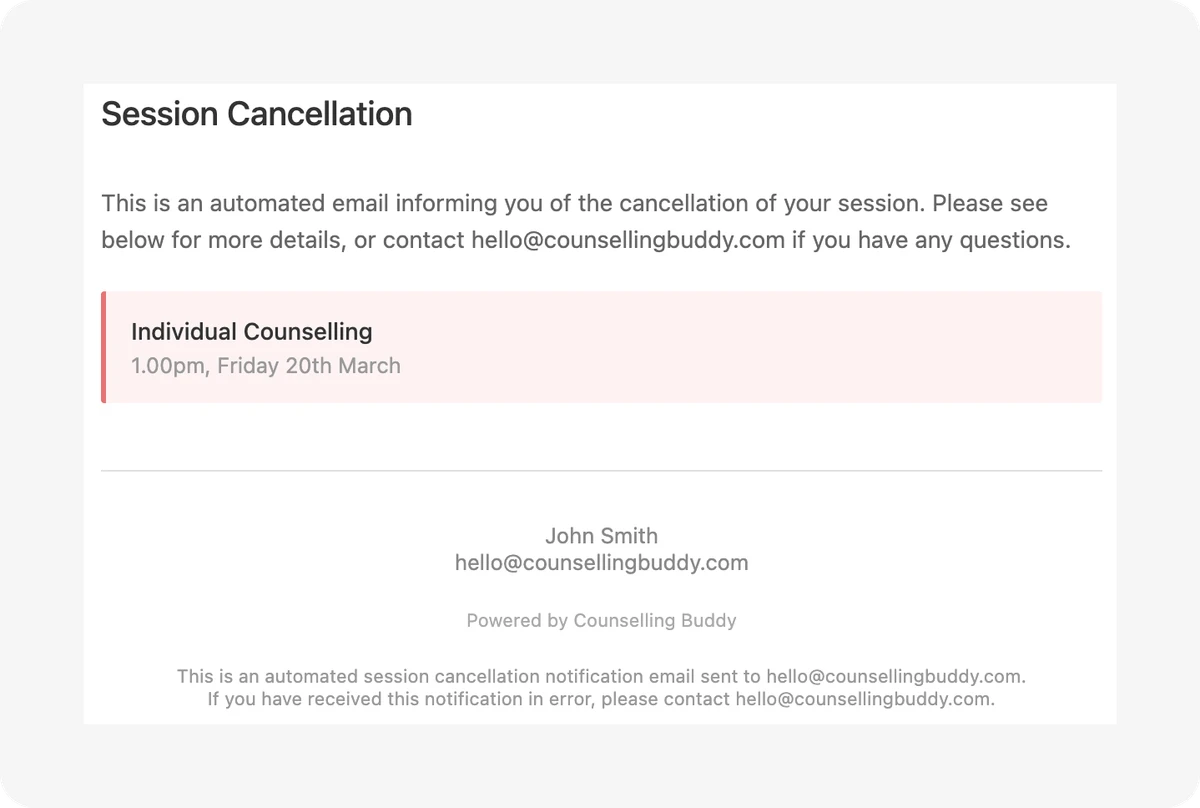 Cancellation email screenshot