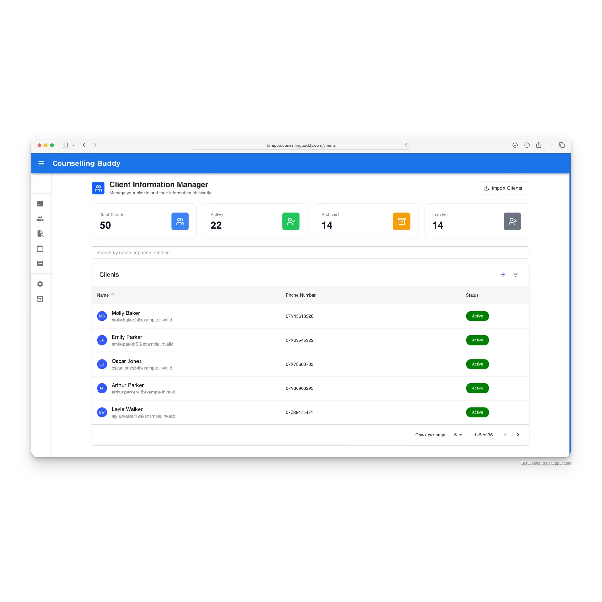 Counselling Buddy client dashboard
